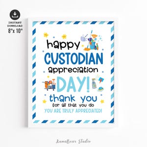 Custodial Worker&#39;s Recognition Day Sign - Printable Custodian Day Poster, Thank You Janitor & Staff Appreciation Decor, 8x10 PDF JPG