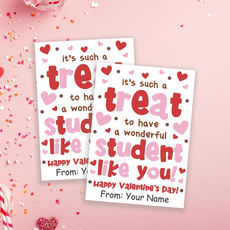Student Valentine Gift Tags Printable, Classroom Favor Valentine's Day ...