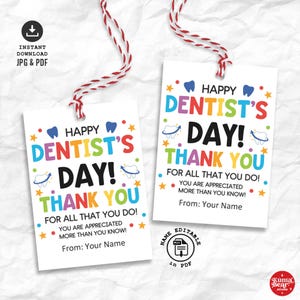 Etykiety na prezent na Dzień Dentysty do wydrukowania, Etykiety na Dzień Dentysty, Etykieta na prezent na Dzień Dentysty do wydrukowania, Etykieta z podziękowaniami dla dentysty, Etykieta na prezent na Dzień Dentysty