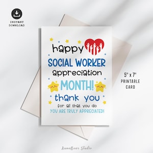 Biglietto di auguri stampabile per il mese dell'assistente sociale, biglietto di auguri per il mese dell'assistente sociale, biglietto di apprezzamento per l'assistente sociale, buono regalo stampabile per l'assistente sociale