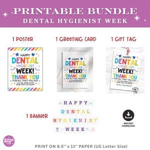 Letrero imprimible para la Semana del Higienista Dental, etiquetas de regalo para higienistas dentales, pancarta para la Semana del Higienista Dental, tarjeta de agradecimiento para higienistas.