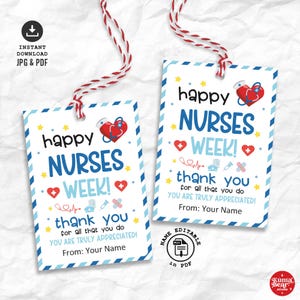 Nurse Appreciation Week Gift Tag Printable, Happy Nurses Week Cookie Tag, Thank You Gift Tag for Nurse, Nurse Favor Tag Instant Download