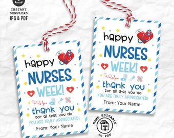 Nurse Appreciation Week Gift Tag Printable, Happy Nurses Week Cookie Tag, Thank You Gift Tag for Nurse, Nurse Favor Tag Instant Download