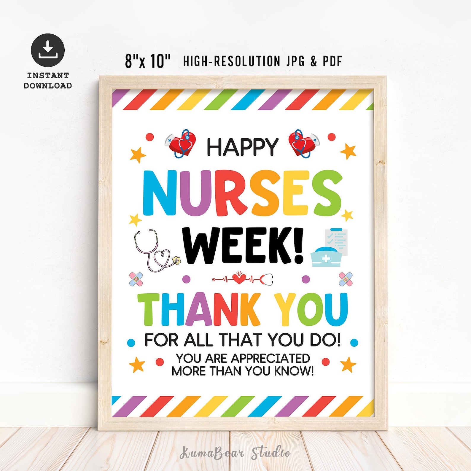 Nurse Appreciation Week Sign Printable, Thank You Nurses Poster Decor ...