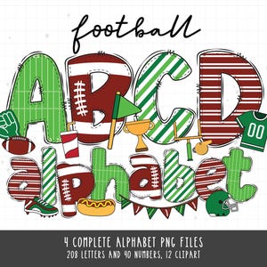 Voetbal doodle alfabetletters en cijfers, voetbal clipart, sport voetbal alfabet png sublimatie, voetbal thema lettertype png