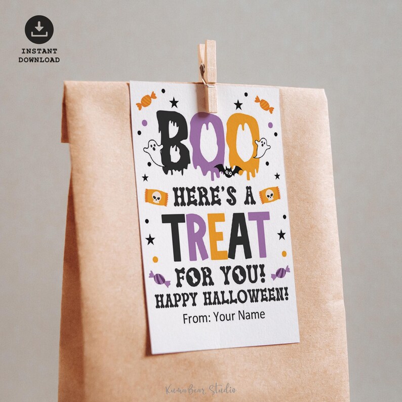 Boo Treat for You Halloween Tags, Candy Bag Labels for Kids & Classroom ...