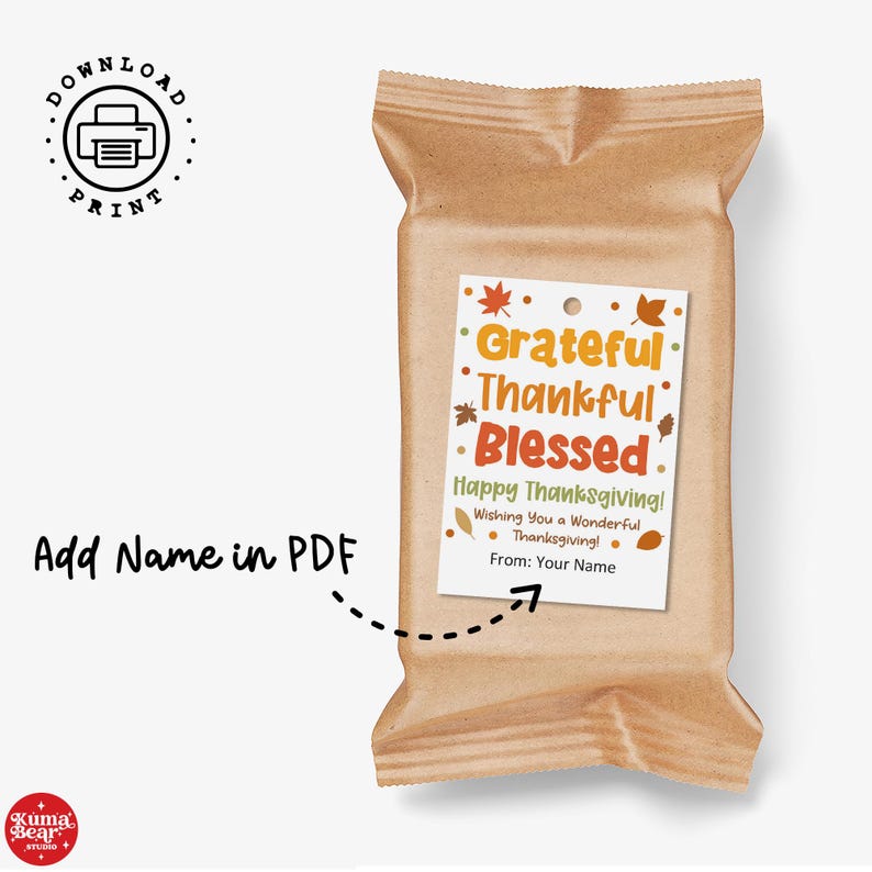 Grateful Thankful Blessed Tags, Thanksgiving Gift Tags Printable, Fall ...