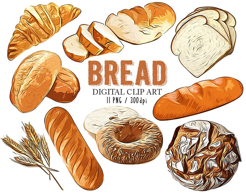 Bread Clipart Food Printables Bread Clip Art Breakfast Bakery Etsy 