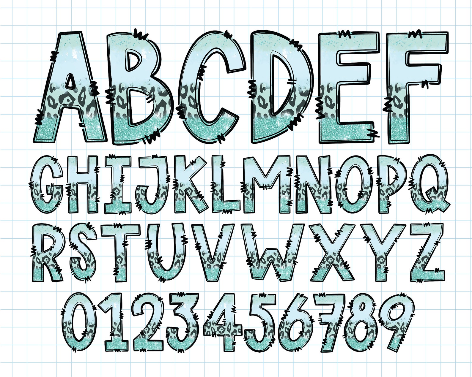 Mint Glitter and Leopard Alphabet PNG Alphabet Sublimation - Etsy