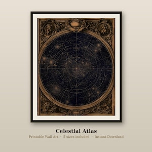 Celestial Map Wall Art, Star Atlas Print, Zodiac Constellation Poster, Astronomy Decor, Vintage Astrology Art, Printable Digital Download