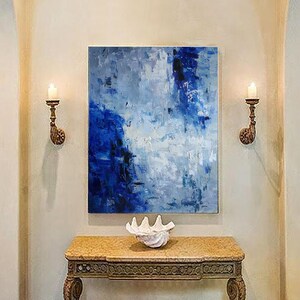 large abstract canvas art, blue painting on canvas, modern abstract art paintings, contemporary wall art, oversized canvas art abstractEM195