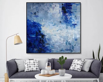 large oil painting original, blue painting on canvas, modern abstract painting, large abstract wall art, oversized wall art canvas EM212