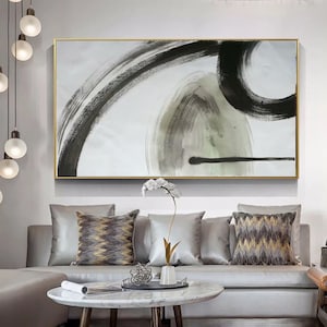 original abstract canvas art, black and white wall art abstract, large acrylic painting, extra large canvas art, modern abstract art EM52