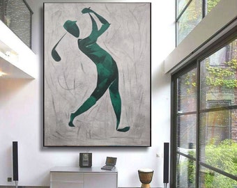 large canvas wall art, golfer painting on canvas, original abstract oil painting, extra large wall art abstract, living room painting EM674