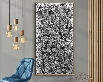 grote acryl schilderij, grijs schilderij op doek, zwart-wit abstracte kunstwerk, moderne abstracte canvas kunst, oversized kunst aan de muur EM746