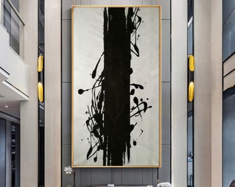 large abstract painting original, black and white painting on canvas, large oil painting abstract, contemporary wall art painting EM99