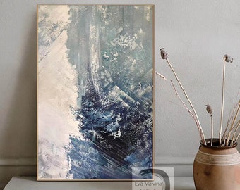 original oil painting on canvas, large abstract canvas art, blue painting, contemporary wall art painting, living room painting canvas EM10