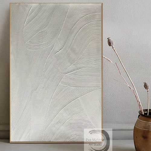 Large Abstract Canvas Art White Painting on Canvas 3D Etsy