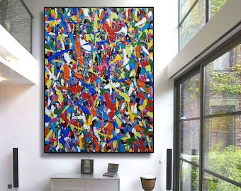 large canvas wall art, original abstract oil painting, red painting abstract, modern abstract painting, oversized wall art canvas EM999