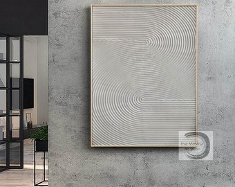 Modern Abstract Wall Art – White Geometric Painting with Curved Line Depth E33