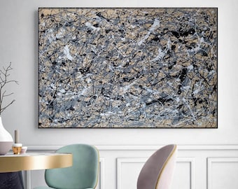 large abstract canvas art, gray painting, extra large wall art canvas, modern abstract painting, original oil painting, splatter paintingEM8