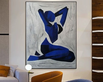 extra large wall art, large abstract painting original, oversized canvas art, navy blue painting on canvas, modern abstract art EM871