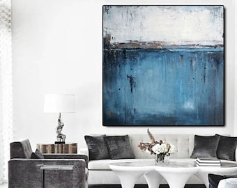 original abstract oil painting, blue painting on canvas, extra large canvas art, modern abstract painting canvas, large abstract art EM987
