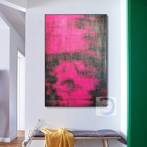 Arte murale rosa testurizzata Grande dipinto astratto rosa originale Dipinto murale rosa Dipinto su tela rosa minimalista Dipinto nero testurizzato E34