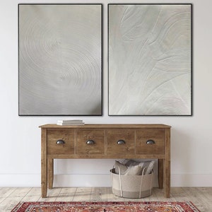 white 3D textured painting on canvas, original canvas wall art, set of 2 white painting, white abstract wall art, rich textured painting E35