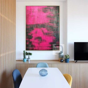 Pintura de arte de pared rosa, arte abstracto rosa original, arte de lienzo grande, arte de pared abstracto original, arte contemporáneo, decoración de pared para sala de estar E28 imagen 2