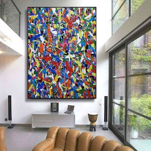 large canvas wall art, original abstract oil painting, red painting abstract, modern abstract painting, oversized wall art canvas EM999