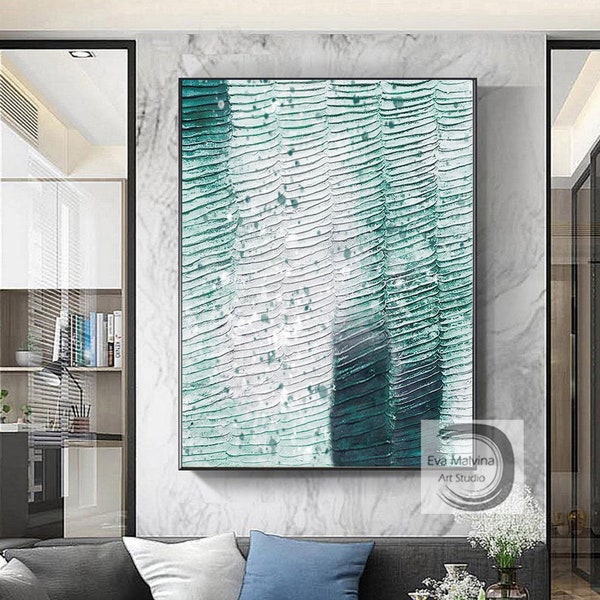 large abstract wall art rich textured wall art green abstract art painting oversized wall art green 3D textured art abstract painting EM86