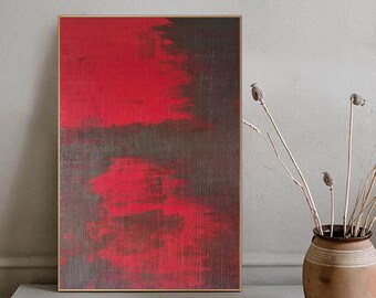 Handmade Abstract Red Painting – Original Textured Canvas with Dark Layers EM201