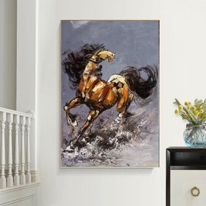 large abstract wall art, horse painting on canvas, original oil painting abstract, horse wall art, textured painting abstract EM13