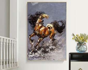 large abstract wall art, horse painting on canvas, original oil painting abstract, horse wall art, textured painting abstract EM13