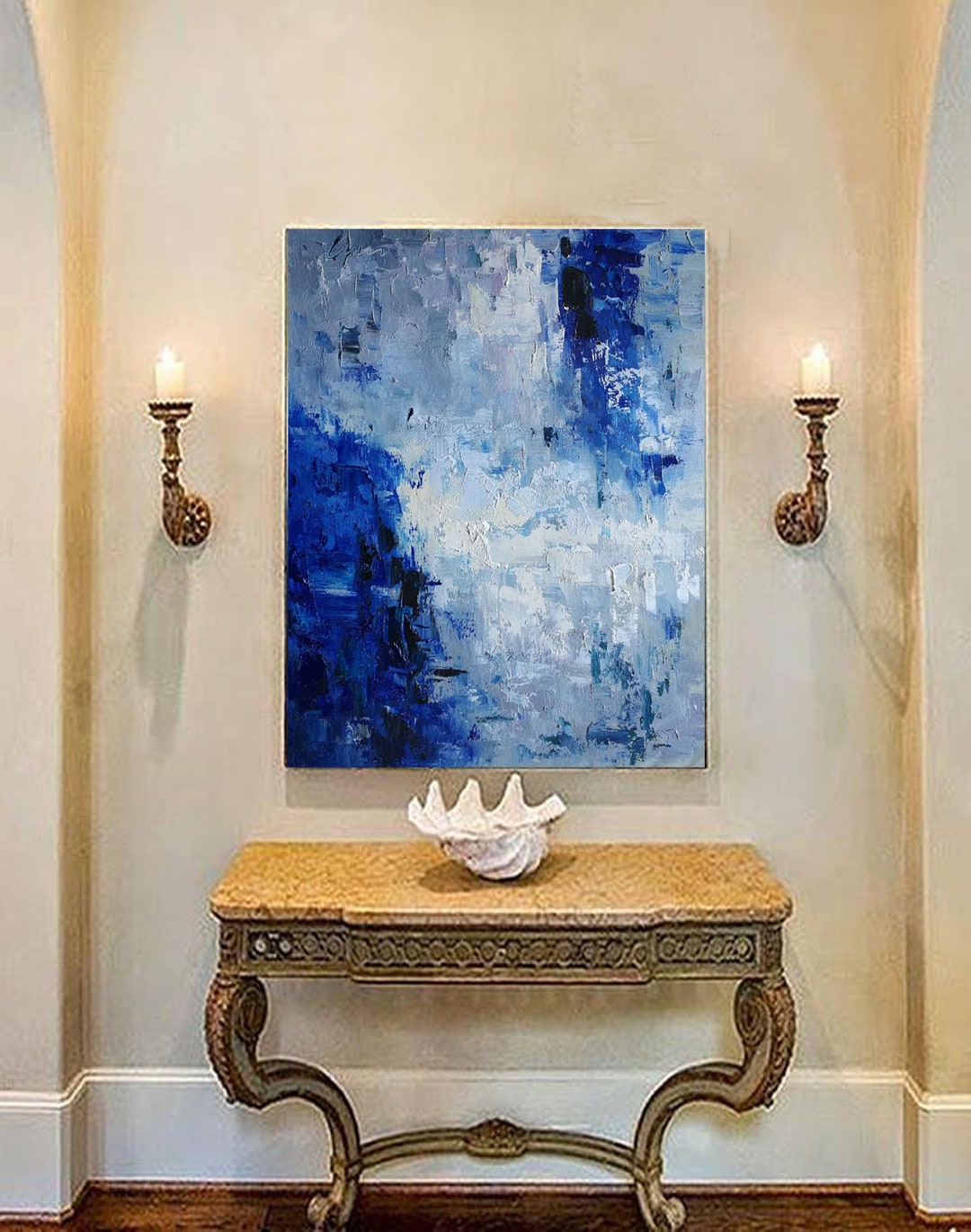 Large Abstract Canvas Art, Blue Painting on Canvas, Modern Abstract Art ...