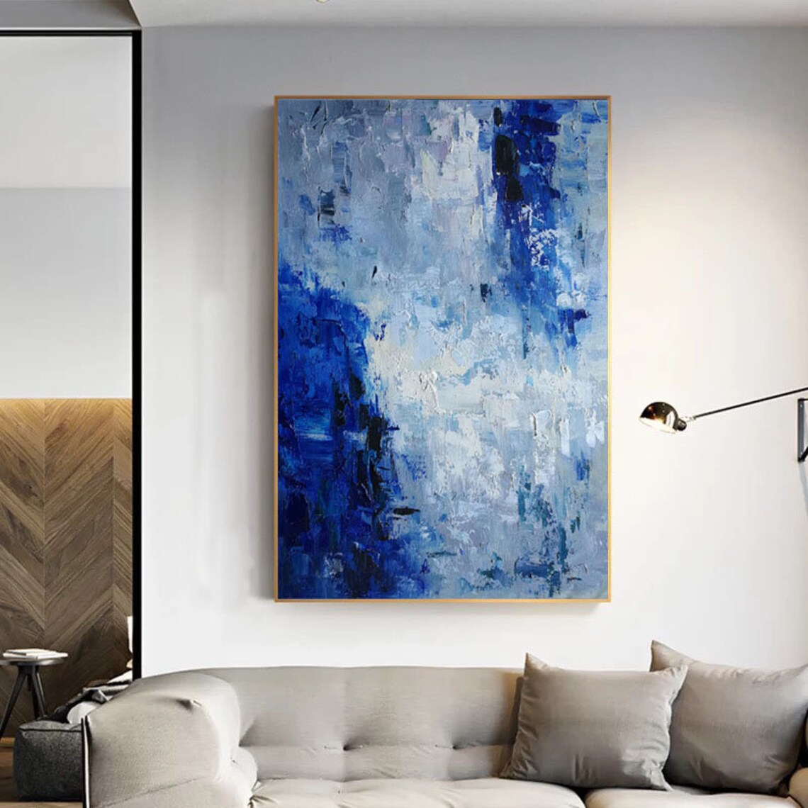 Large Abstract Canvas Art Blue Painting on Canvas Modern Etsy