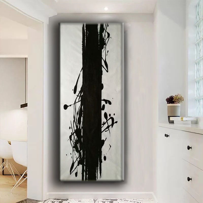 Large Abstract Painting Original, Black and White Painting on Canvas ...