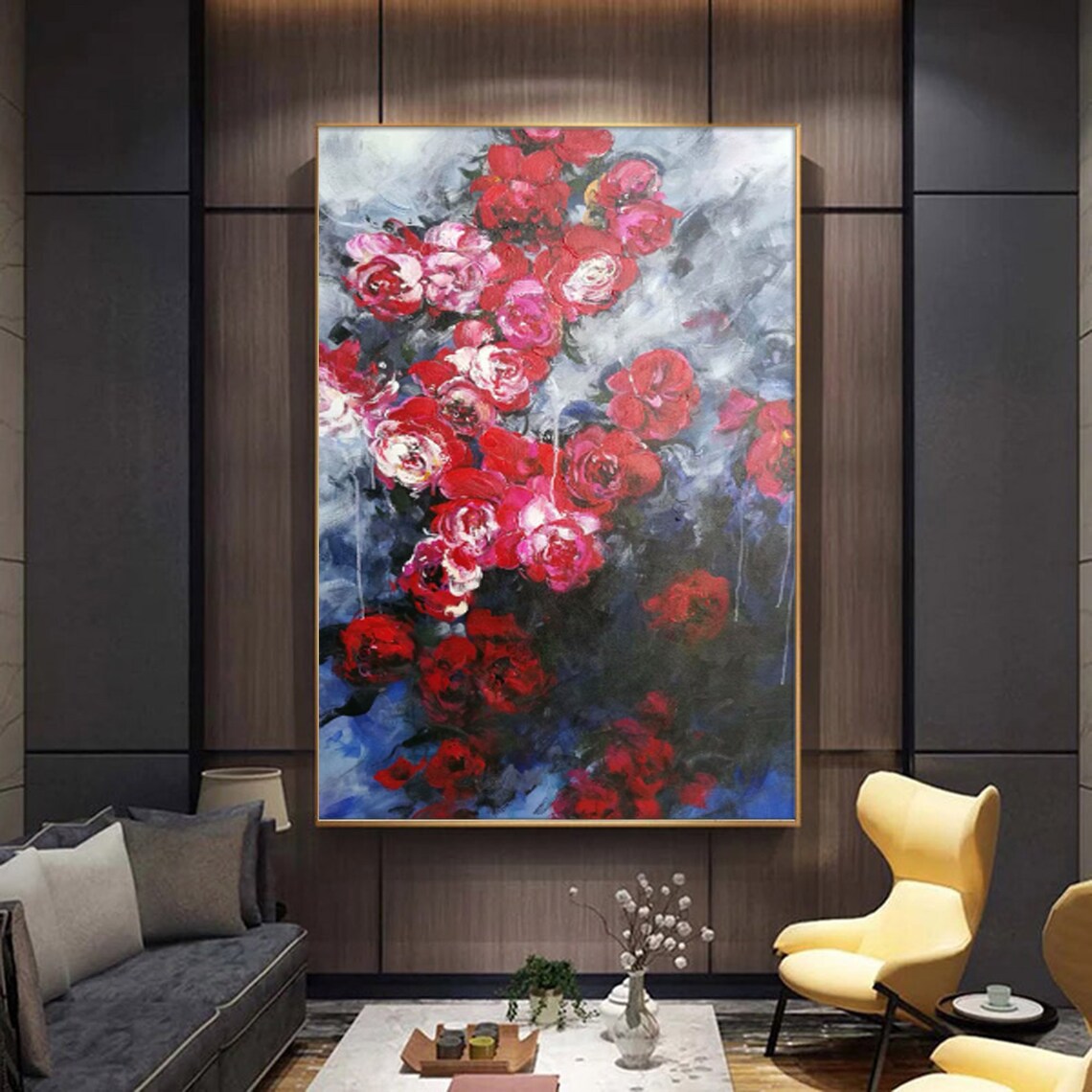 Original abstract painting red and gray abstract painting Etsy