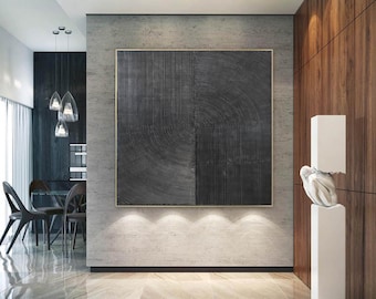Pintura muy negra sobre lienzo, pintura de arte original sobre lienzo, arte de pared abstracto moderno, pintura de textura rica, arte de pared extra grande W200