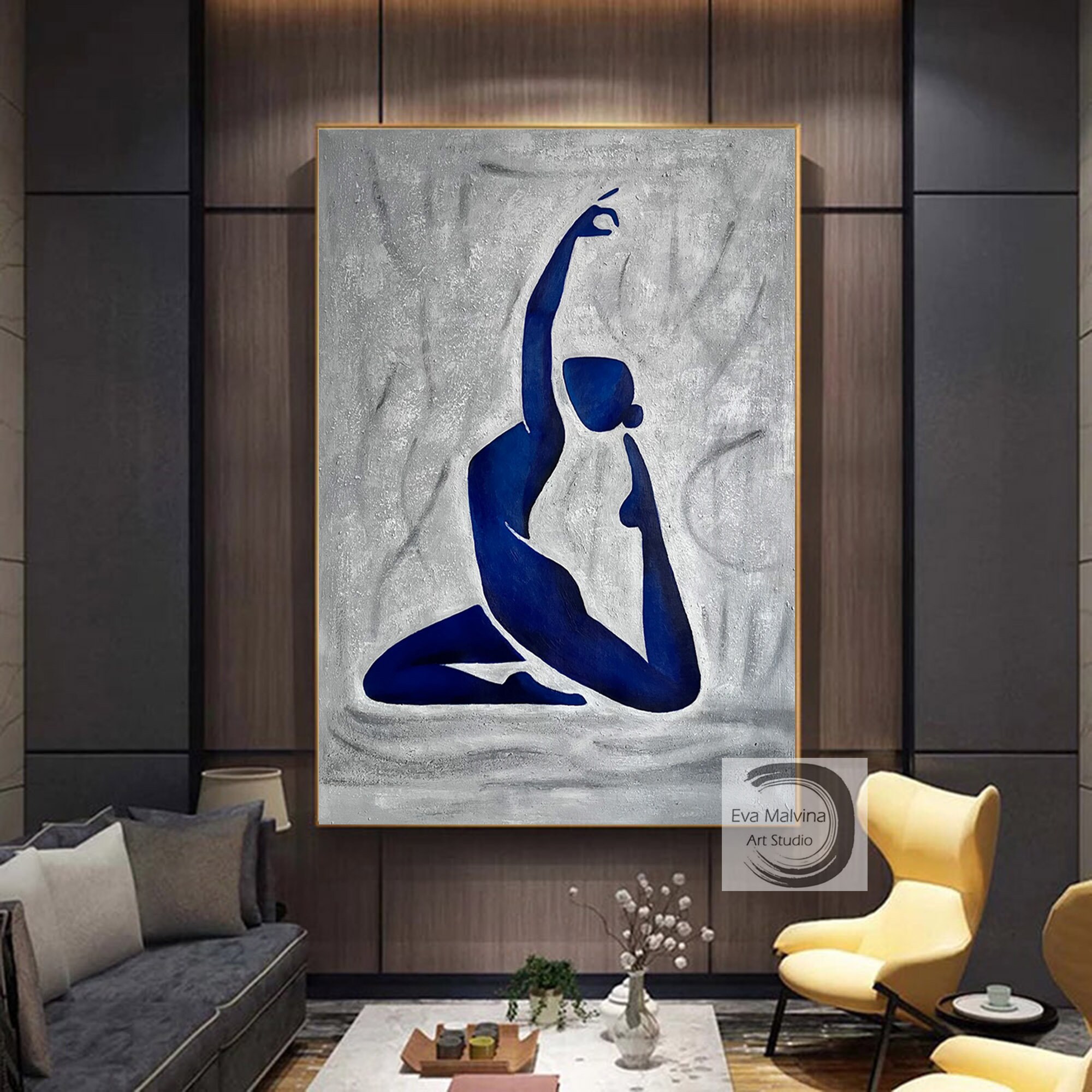 Yoga Wall Art Original Art Painting Yoga Pose Painting on Canvas Large ...