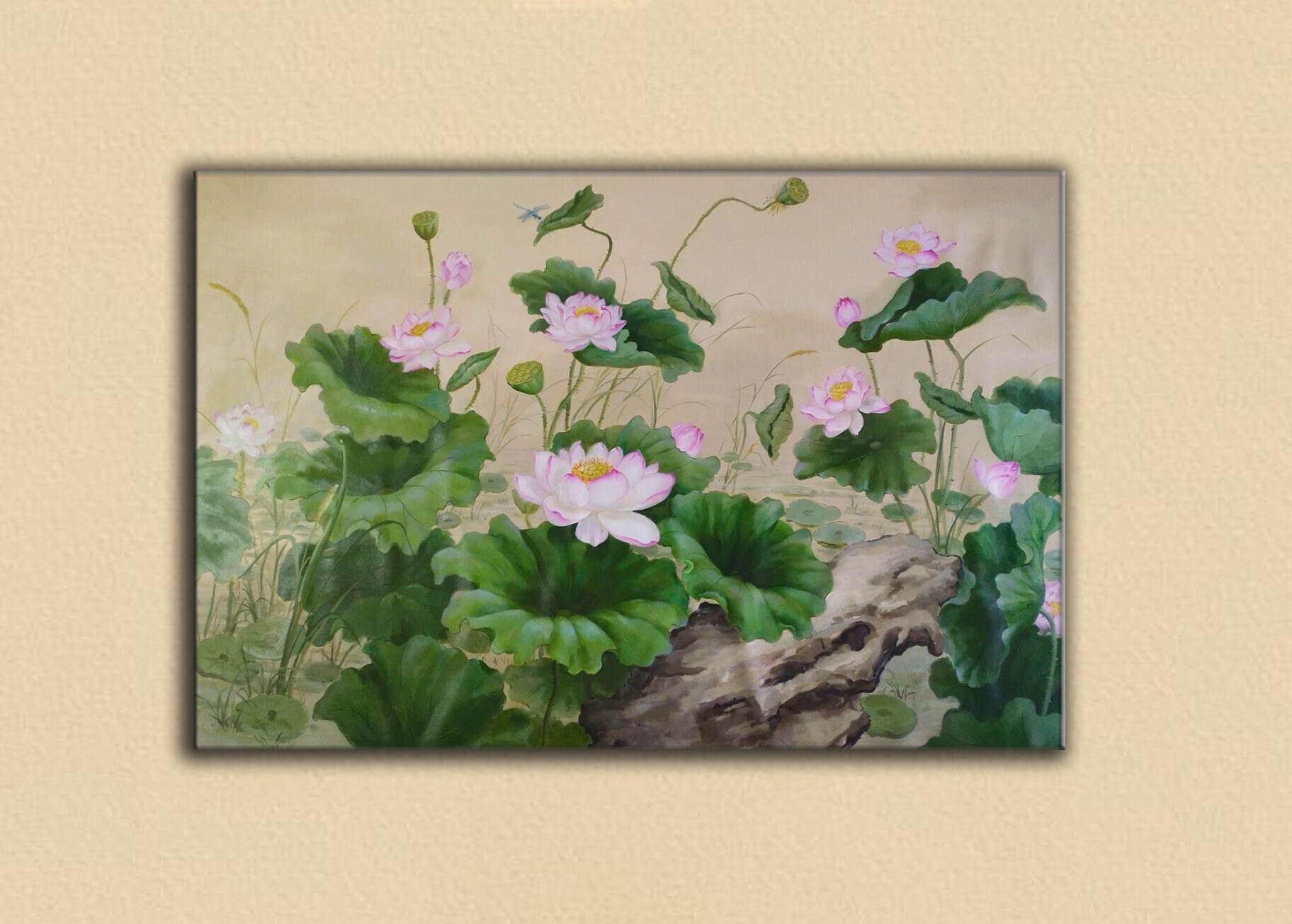 蓮の絵画、蓮の花の絵画、大きなキャンバスアート、アジアの現代アート