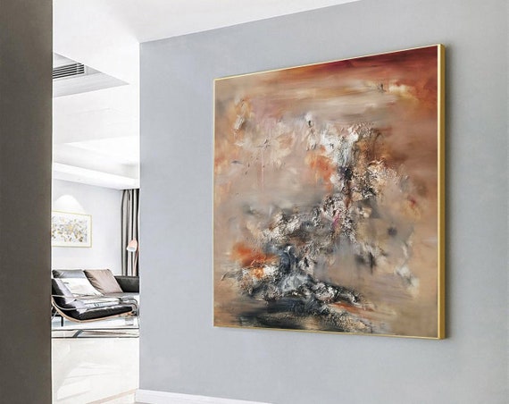 キャンバスに描かれたオリジナルの油絵、特大の抽象画、テクスチャの