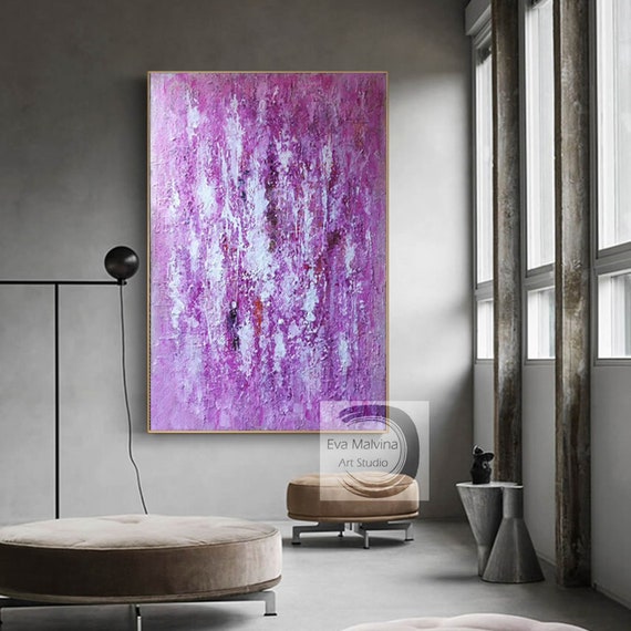 Extra Large Abstract Art, Purple Painting on Canvas, Modern