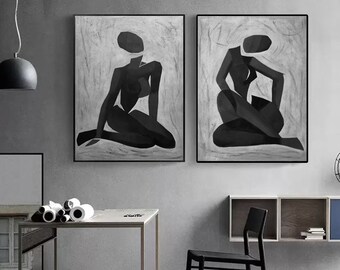 set painting original wall art painting on canvas grey wall art living room wall art decor gray painting contemporary wall art E50