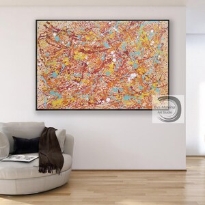 Original Yellow and Orange Painting Orange Canvas Art Large Orange Abstract Art Pollock Style Wall Art Bright Wall Painting on Canvas  EM874