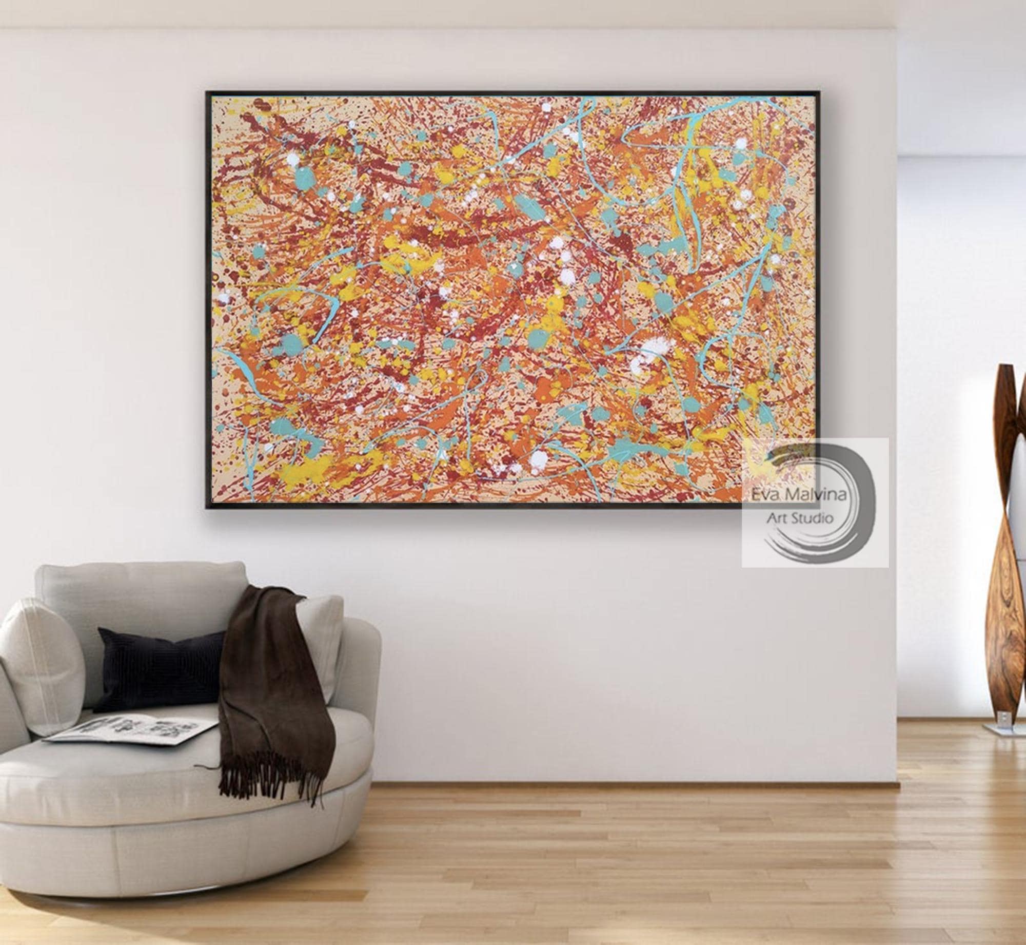 ジャクソン・ポロック風抽象画 - オリジナルカラフルウォールアート