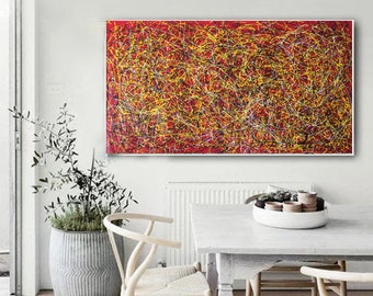 large canvas painting original, modern abstract painting, extra large wall art abstract, red canvas art, large abstract oil painting EM05