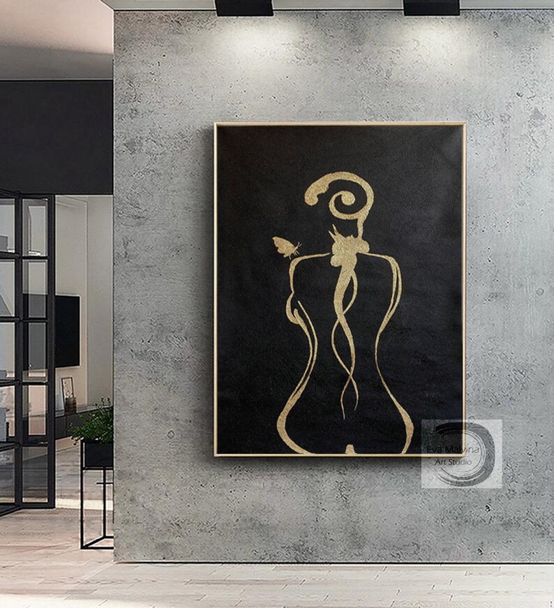 Large Canvas Wall Art Gold Painting on Canvas Original Etsy