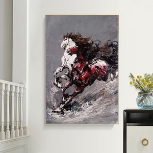 oversized wall art, large abstract wall art, large abstract painting on canvas, horse painting on canvas, textured wall art abstract EM12